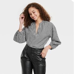 A New Day Women's Black and White Gingham Blouse